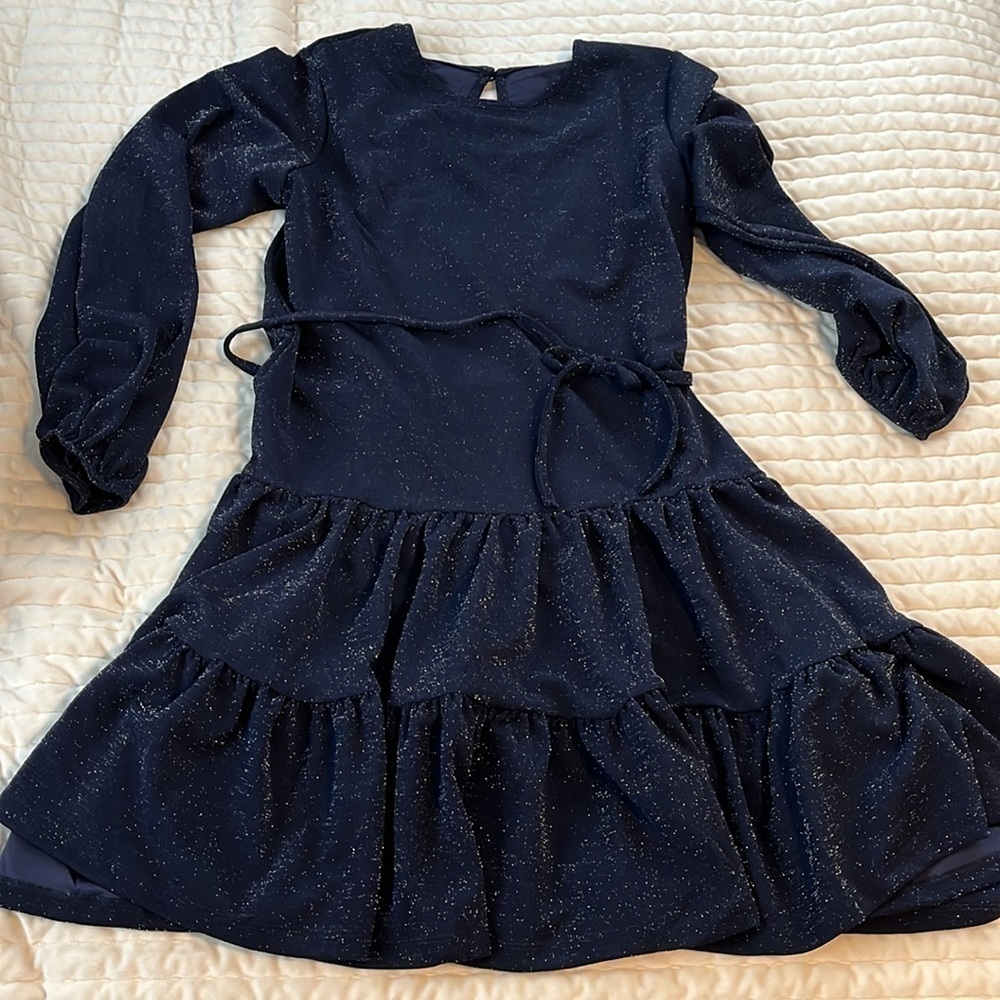 Navy Blue Sparkly Tiered Long Sleeve Dress EUC - Picture 12 of 13